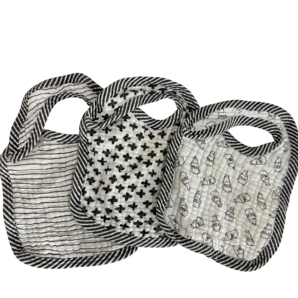 Modern Baby White & Black Muslin Baby Bibs Bundle of 3